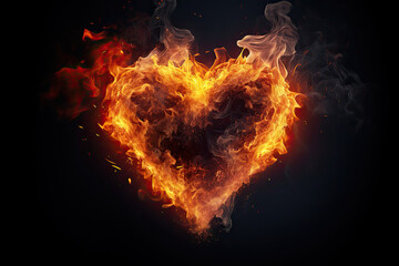 a heart shaped fire on a black background
