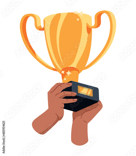 hand holding trophy winner