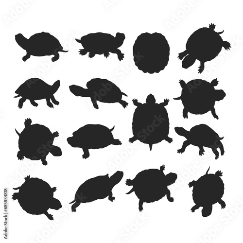 Turtle silhouette illustration, Turtle vector collection, Swimming, Hiding, Walking