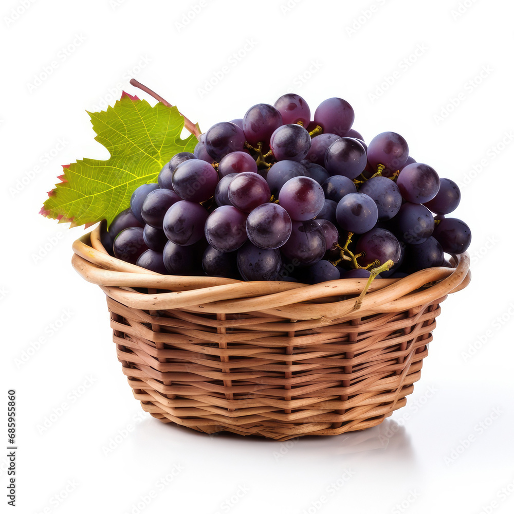 grapes in basket isolated on white background grapes in basket isolated on white background