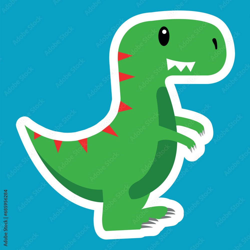 Fototapeta premium Green dinosaur isolated drawn illustrated green background