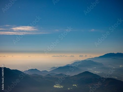 View over the mountains of the south coast at full moon night, Psiloritis, Ida Massif, Crete, Greece, Europe photo
