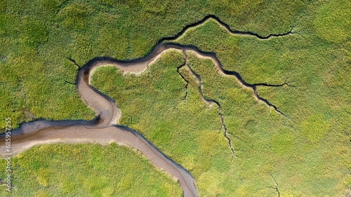Aerial view, river and tributaries Afon Dwyryd, Wales, Great Britain photo
