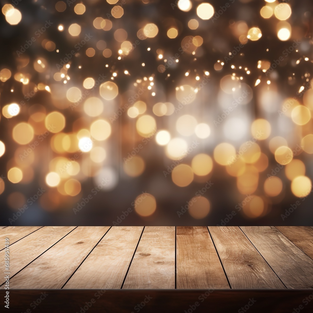 Christmas background with empty wooden table and snowflakes Christmas background with empty wooden table and snowflakes