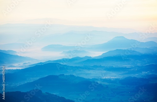 Mountain silhouette, mountains at dawn with view into the Klagenfurt basin, Gerlitzen, Gerlitzen Alpe, Nockberge, Gurktaler Alps, Carinthia, Austria, Europe