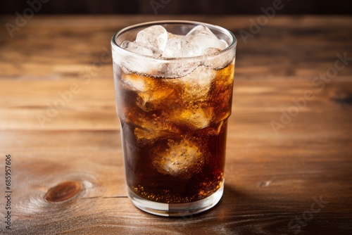 A nostalgic scene featuring a classic American beverage - a glass of root beer on an old-fashioned wooden table