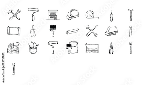 renovation tools handdrawn collection