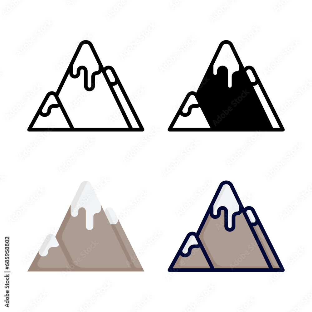 Snow mountain icon set style collection in line, solid, flat, flat line style on white background Snow mountain icon set style collection in line, solid, flat, flat line style on white background