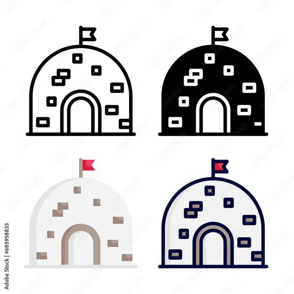 Igloo icon set style collection in line, solid, flat, flat line style on white background Igloo icon set style collection in line, solid, flat, flat line style on white background