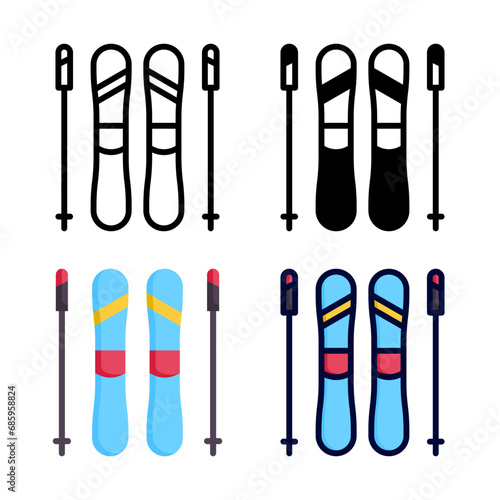 Ski icon set style collection in line  solid  flat  flat line style on white background