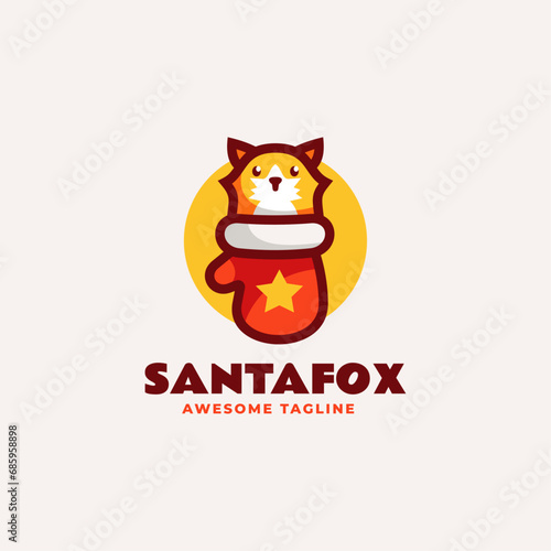 Vector Logo Illustration Santa Fox Mascot Cartoon Style.