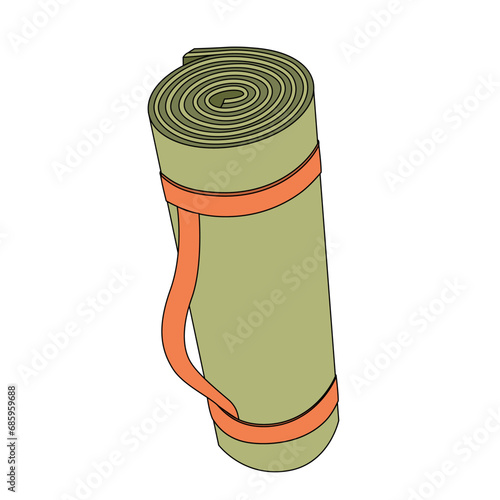 The rubber yoga mat is rolled into a roll. Equipment for sports, stretching and yoga
