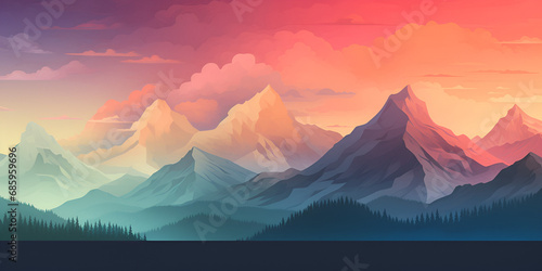 A Symphony of Light and Shadow: Witnessing the Dramatic Contrast of a Mountain Range Bathed in the Warm Glow of a Sunset Generative AI © AA
