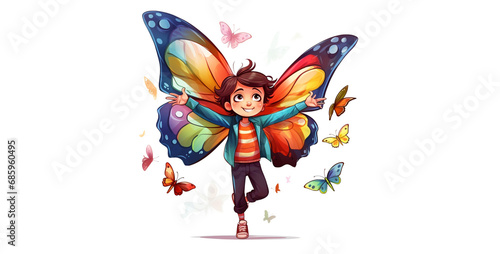 fairy with butterfly, butterfly character with colorful wings, butterfly on a white. Generative Ai content