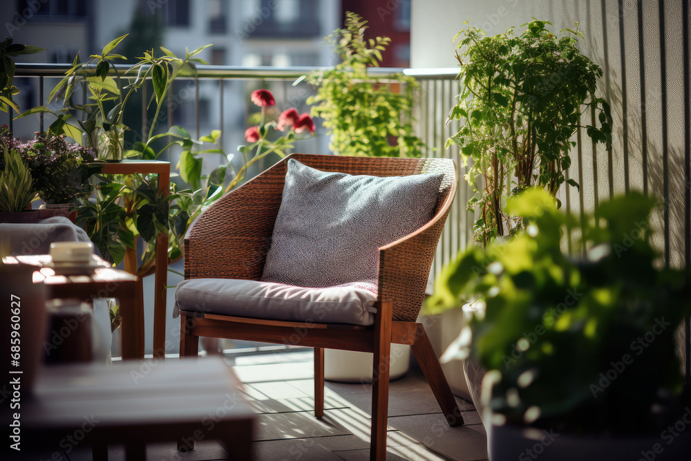 Elevate your outdoor living A cozy balcony retreat with a swing chair, stylish furniture, and natural beauty.
