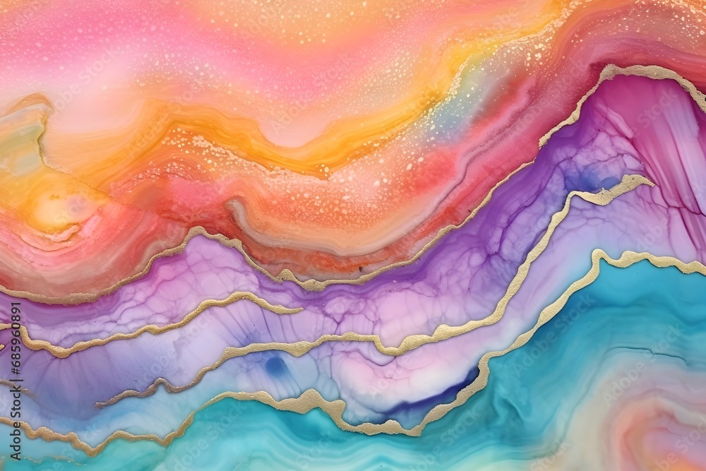Abstract colorful background with swirling patterns resembling marble or ink in water.