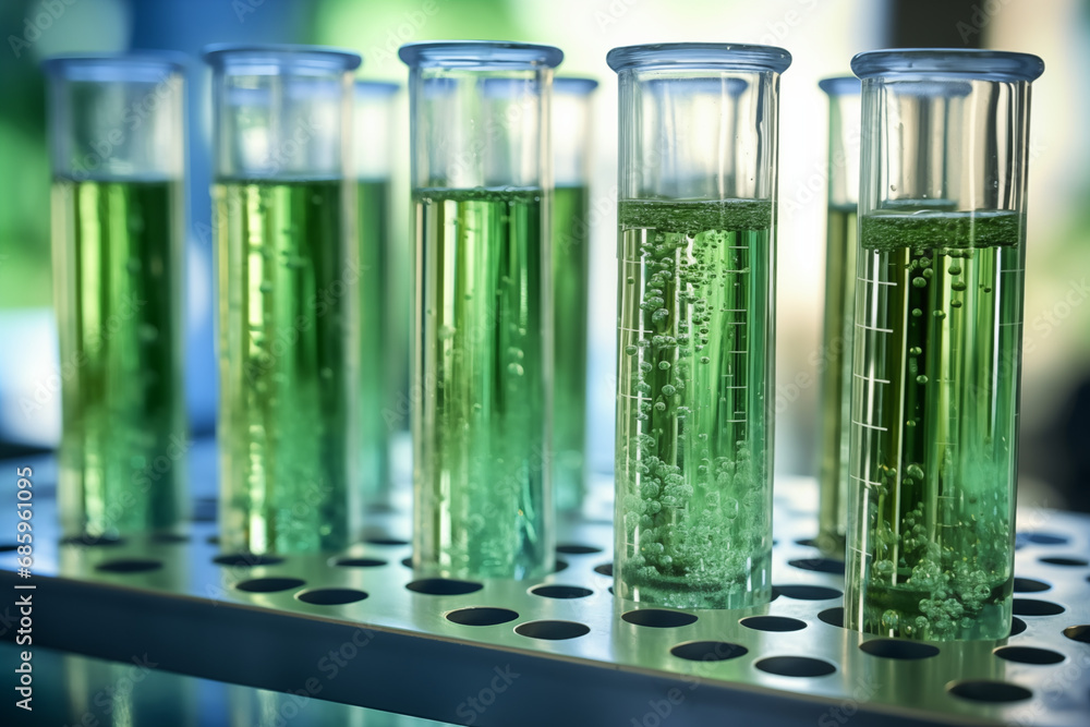 Test tubes in laboratory closeup on green background
Test tubes in laboratory closeup on green background
