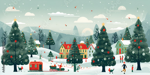 A Tapestry of Festive Cheer: Where a Vectorized Christmas Village Unveils a Symphony of Winter Wonderland Magic and Traditional Delights Generative AI photo
