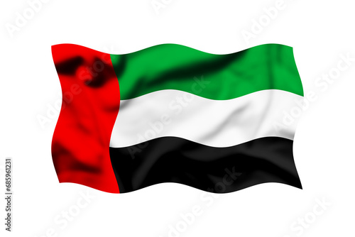 The flag of the United Arab Emirates waving in the wind isolated on a transparent background, The Clipping path included