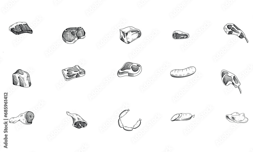 meat product handdrawn collection meat product handdrawn collection