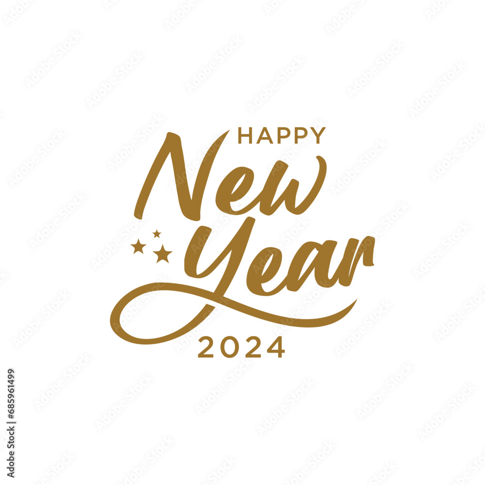 Happy New Year text for greeting card. Vector holiday design on white background