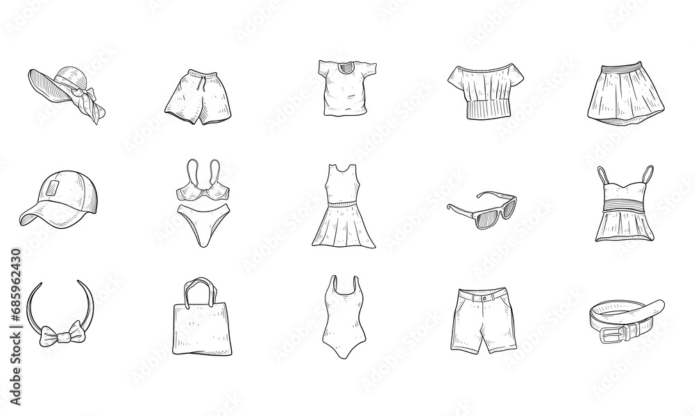 summer clothing handdrawn collection summer clothing handdrawn collection
