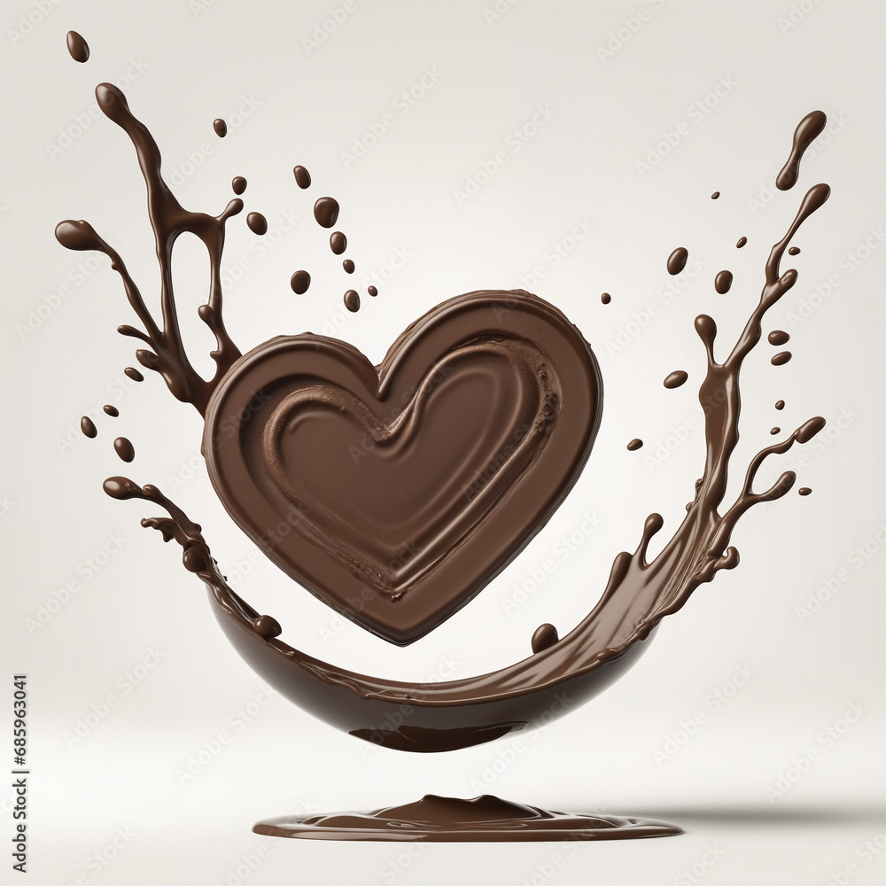3D render of an isolated heart shaped Chocolate truffle with impactful Splash and chocolate drops and ripple cocoa powder and nuts and milk flow ice cream 3D render of an isolated heart shaped Chocolate truffle with impactful Splash and chocolate drops and ripple cocoa powder and nuts and milk flow ice cream