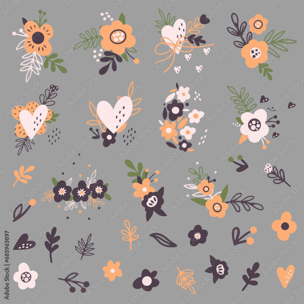 Fototapeta premium Set of flat design Easter eggs on white background. Colorful Easter icons set vector illustration.