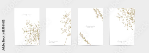 年賀用和素材。和風の草木柄デザインテンプレートセット。冬のバナー背景セット。Japanese material for New Year's greeting card. Japanese style design template set. Winter banner background set.