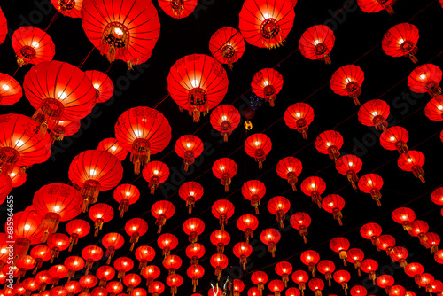Canvas Print Roi-et, Thailand - November 27, 2023 : Chinese lanterns decorated in Chinese Traditional opera festival, Padungpanich Road, Muang District, Roi-et
