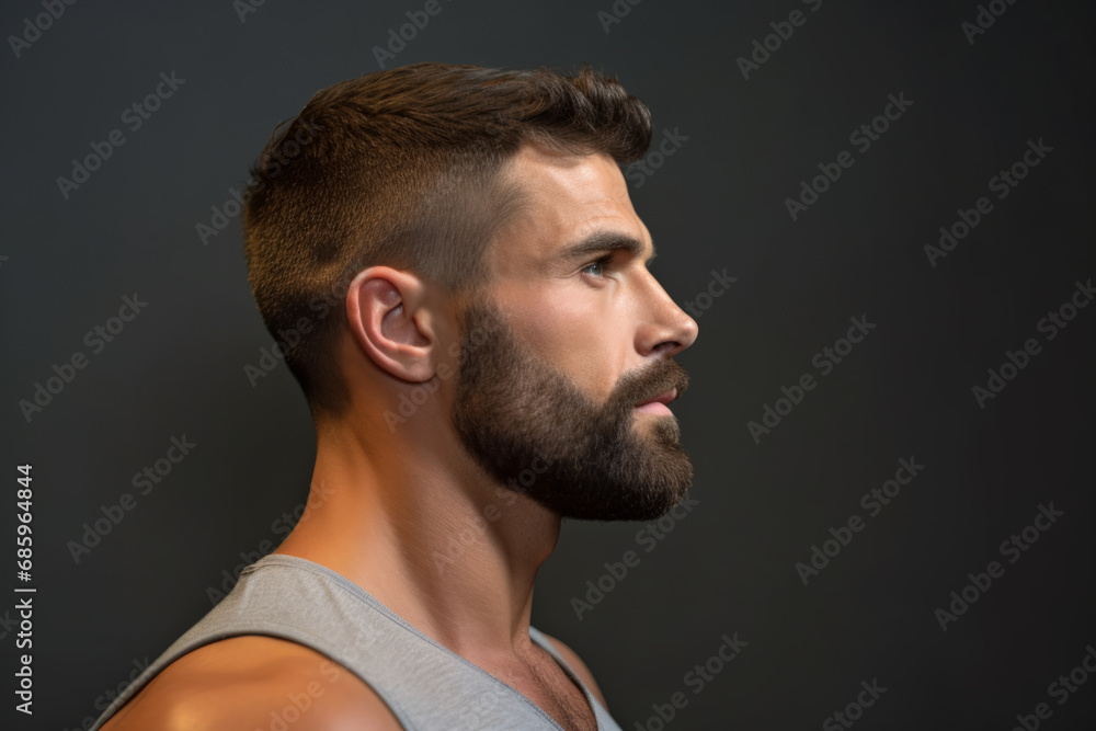 Young attractive muscled man, face side view Young attractive muscled man, face side view
