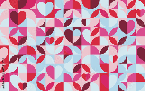 Valentine's Day pink seamless pattern in bold Bauhaus style. Best for banners, posters, gift wrapping