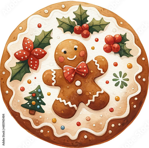 christmas gingerbread cookie watercolor, christmas, cookie, winter, cute, illustration, decoration, celebration, food, watercolor, design, gingerbread, season, sweet, art, ginger, candy, holiday