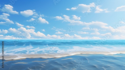 Seascape with A Wide Horizon and Blue Sky
