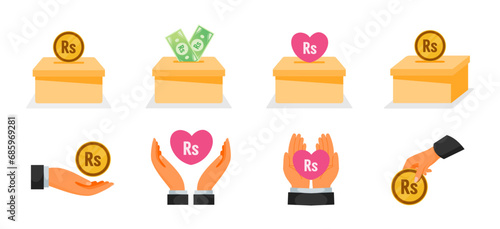 Donation Using Pakistani Rupee Money Icons