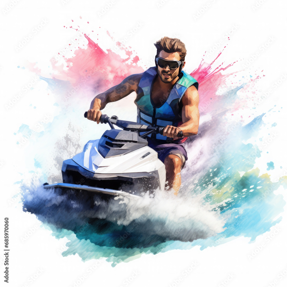 Naklejka premium Jet skiing Illustration, Generative Ai