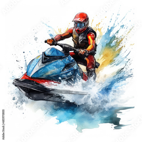 Jet skiing Illustration, Generative Ai © Creative Artist