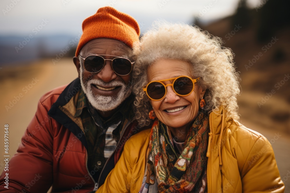 Adventurous Spirits: Senior African American Couple in Stylish Autumn Attire