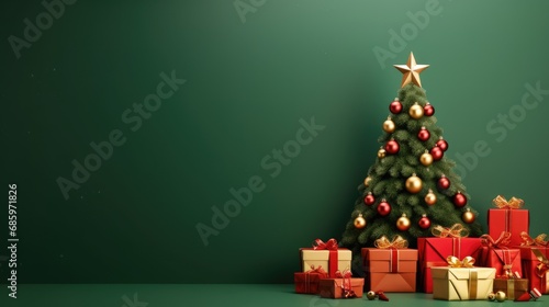 Gift boxes in christmas festival  green background comeliness