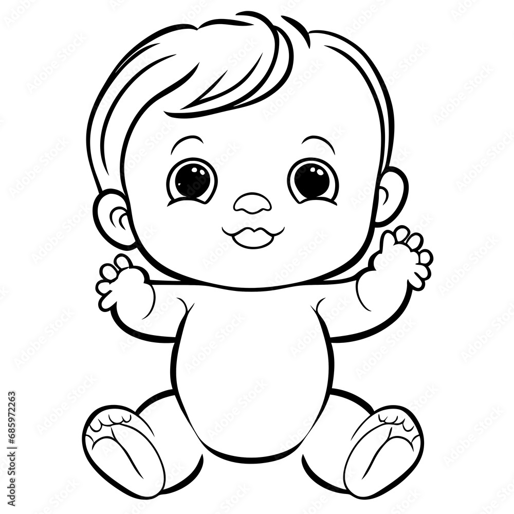 Black and white lines, cute little children Black and white lines, cute little children