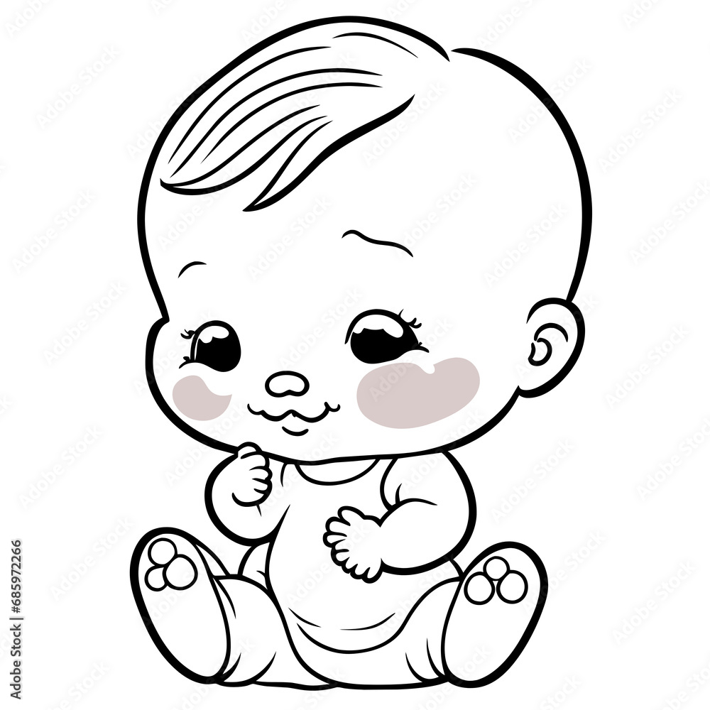 Black and white lines, cute little children Black and white lines, cute little children