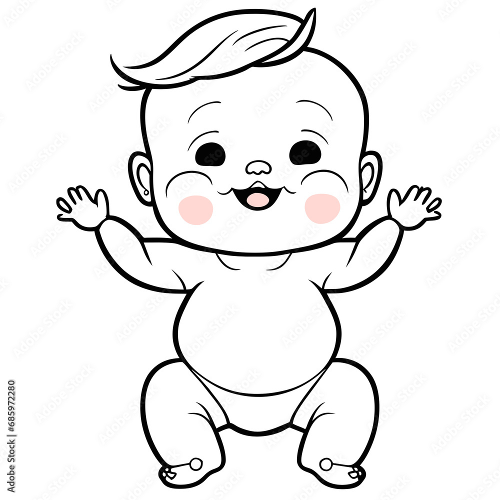Black and white lines, cute little children Black and white lines, cute little children