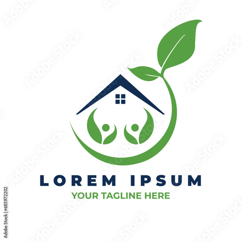 nursing house logo design. home care elderly logo vector illustrations with people and leaf design template