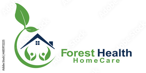 Home care family logo vector illustrations. Heatlh care house clinic design with leaf