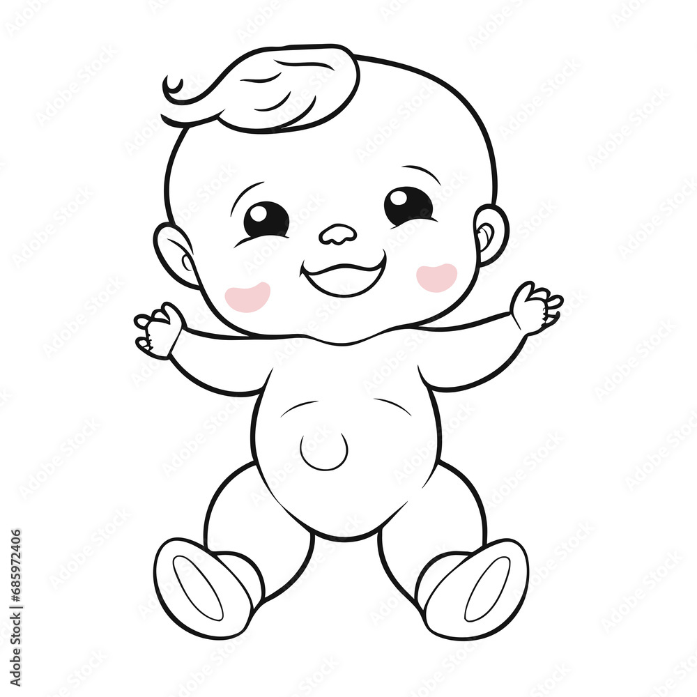 Black and white lines, cute little children Black and white lines, cute little children