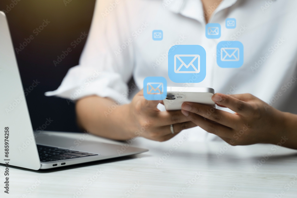 Email marketing concept. Hand of businessman using smartphone , tablet, for email virtual screen. Business digital technology and marketing.
Email marketing concept. Hand of businessman using smartphone , tablet, for email virtual screen. Business digital technology and marketing.