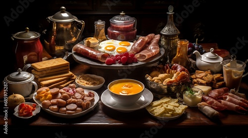 Classic full English breakfast spread