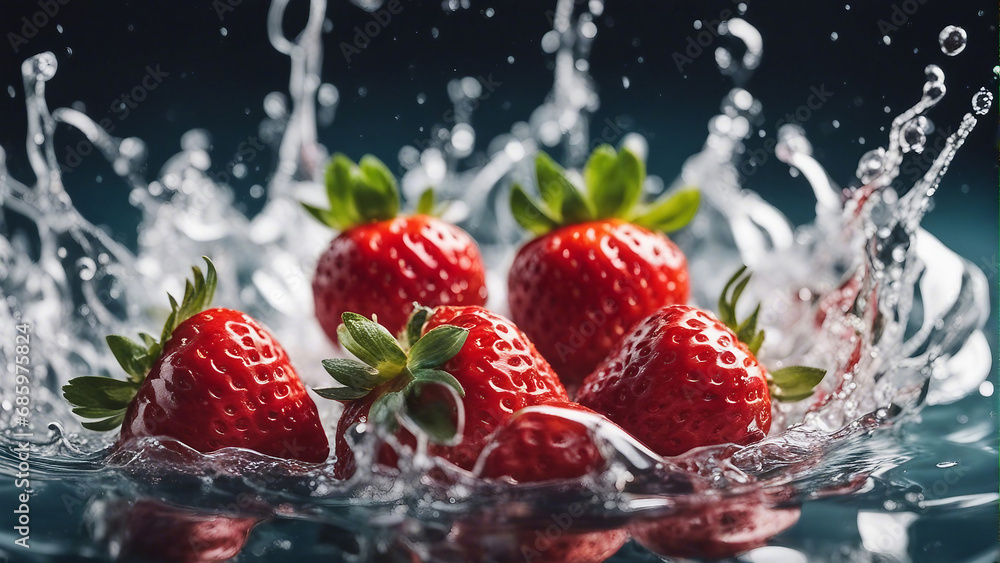 Strawberry in the water colour splash generated by AI Strawberry in the water colour splash generated by AI