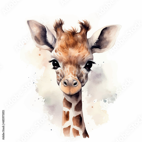 illustration watercolor baby giraffe white background