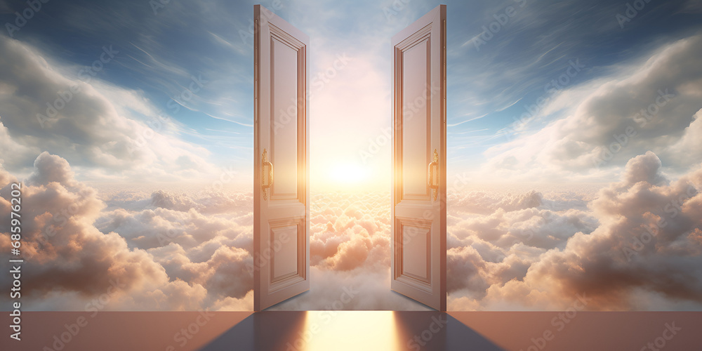 A door to heaven with a sky background Heaven's Portal Enchanting Door Framed by the Infinite Sky